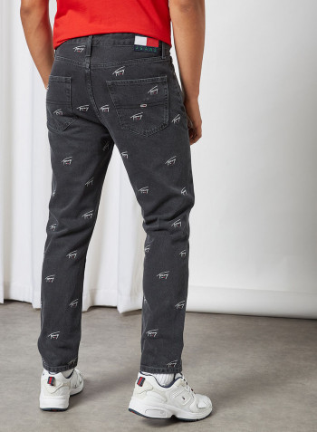Signature Embroidery Straight Fit Jeans Black Rigid