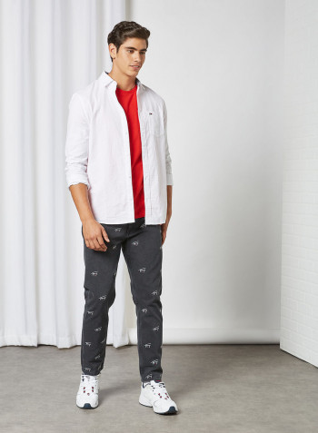 Signature Embroidery Straight Fit Jeans Black Rigid