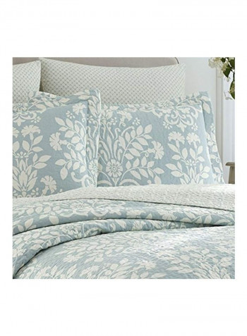 3-Piece Printed Quilt Set Blue/White King