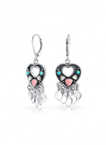 925 Sterling Silver Boho Shell Gemstone Dangle Earrings