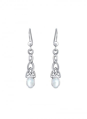 925 Sterling Silver Moonstone Studded Dangle Earrings