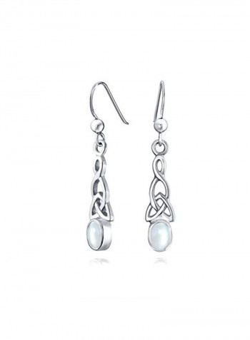925 Sterling Silver Moonstone Studded Dangle Earrings