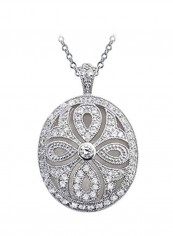 Rhodium Plated Brass Cubic Zirconia Studded Filigree Necklace