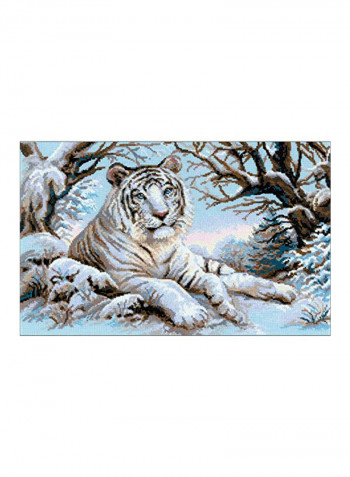 17-Piece Tiger Printed Counted Cross Stitch Kit Blue/Brown/Yellow