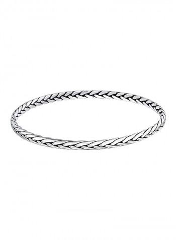 925 Sterling Silver Wheat Weaved Round Bangle Bracelet