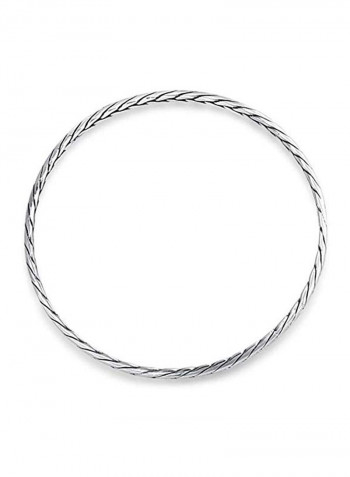 925 Sterling Silver Wheat Weaved Round Bangle Bracelet