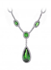 Silver Plated Brass Emerald And Cubic Zirconia Studded Necklace