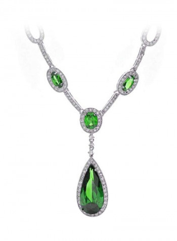 Silver Plated Brass Emerald And Cubic Zirconia Studded Necklace