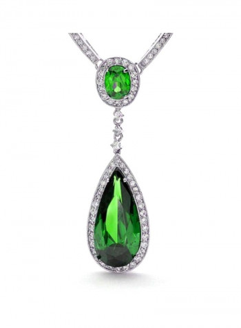 Silver Plated Brass Emerald And Cubic Zirconia Studded Necklace
