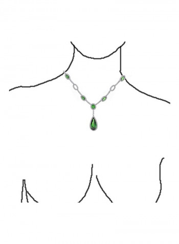 Silver Plated Brass Emerald And Cubic Zirconia Studded Necklace