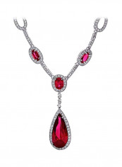 Silver Plated Brass Simulated Ruby And Cubic Zirconia Studded Y Necklace