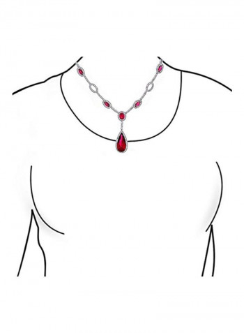 Silver Plated Brass Simulated Ruby And Cubic Zirconia Studded Y Necklace