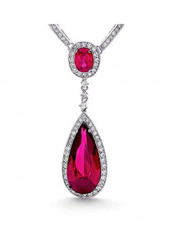 Silver Plated Brass Simulated Ruby And Cubic Zirconia Studded Y Necklace
