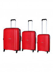 Unbreakable Sleek Hardside 3 Piece Luggage Trolley Set Red/Silver/Black