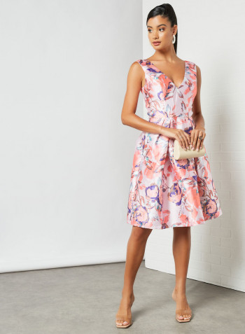 Floral V-Neck Dress Pink