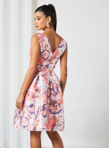 Floral V-Neck Dress Pink