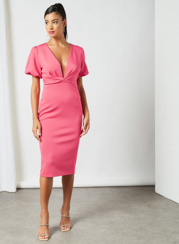 Plunge Neck Bodycon Dress Pink