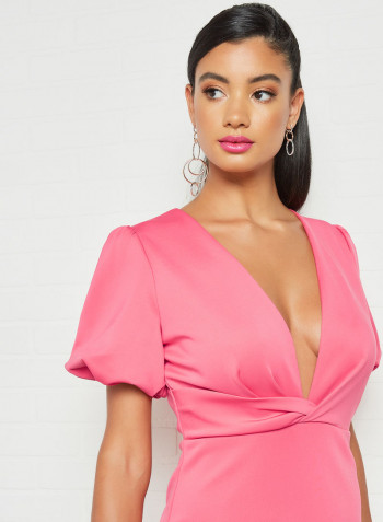 Plunge Neck Bodycon Dress Pink