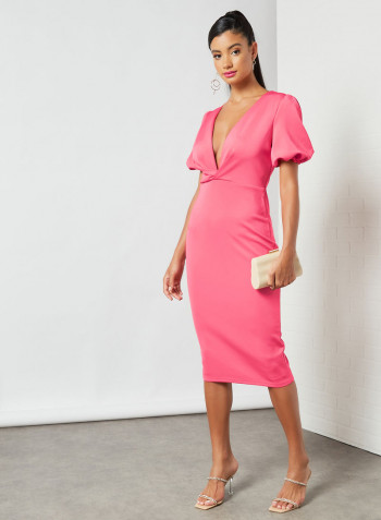 Plunge Neck Bodycon Dress Pink