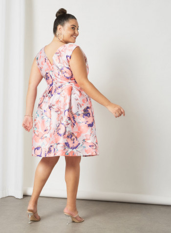 Plus Size Floral Print A-Line Dress Pink
