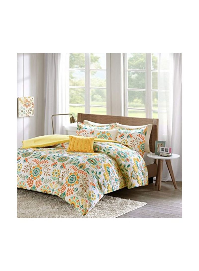 Floral Printed Nina Comforter Set Polyester Red/Yellow/Blue Full/Queen
