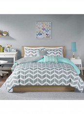 4-Piece Polyester Comforter Set Polyester Grey/White Full/Queen