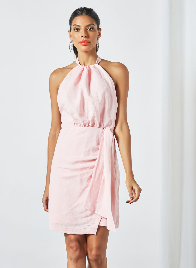 Halter Neck Mini Dress Pink