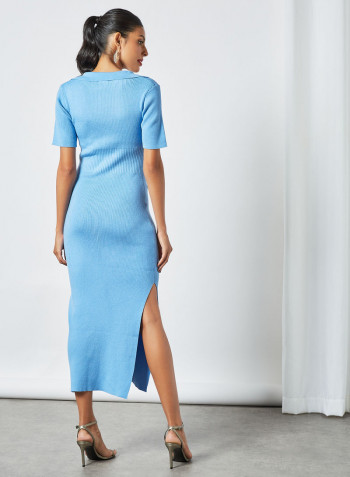Rib Knit Midi Dress Blue