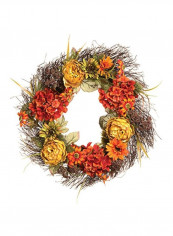 Peony And Hydrangea Twig Wreath Yellow/Orange/Green 24 x 24 x 5.5inch