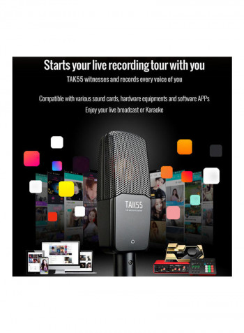 Takstar Professional Recording Microphone 3 Pickup Patterns With Shock Mount And Windscreen For Live Streaming Studio Vocal Instrument Recording