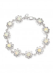 925 Sterling Silver Opal Studded Bracelet Silver/Clear