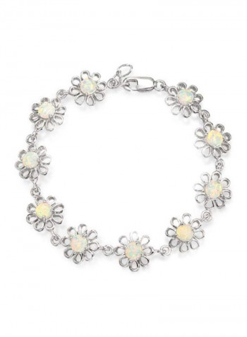 925 Sterling Silver Opal Studded Bracelet Silver/Clear
