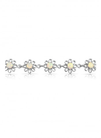 925 Sterling Silver Opal Studded Bracelet Silver/Clear