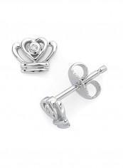 925 Sterling Silver 0.02 Ct Diamond Accent Crown Stud Earrings