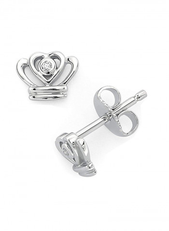 925 Sterling Silver 0.02 Ct Diamond Accent Crown Stud Earrings