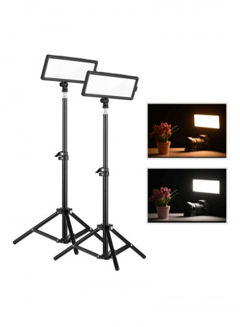 6-Piece Photography LED Video Light And Stand Kit Black
