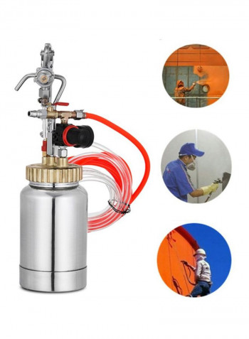 Pressure Pot Tank With Air Spray Gun And Regulator Silver/Gold/Red 35x15x25centimeter