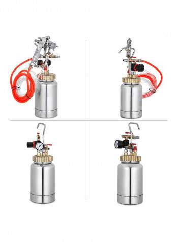 Pressure Pot Tank With Air Spray Gun And Regulator Silver/Gold/Red 35x15x25centimeter