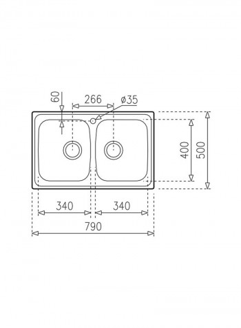 Universe 80 T-Xp 2B Inset Stainless Steel 2 Bowls Sink Stainless Steel 860x500x170mmmm