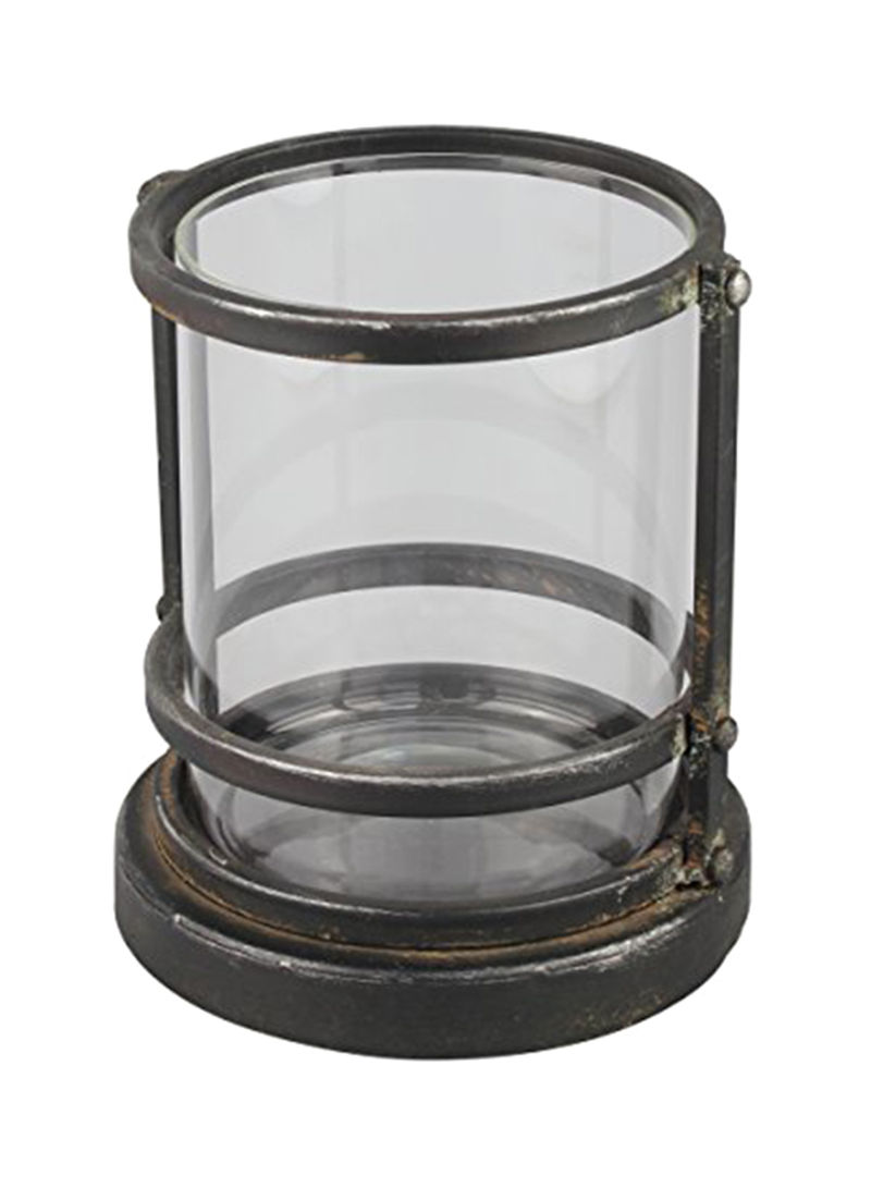 Industrial Metal Cage Pillar Candle Holder With Removable Glass Hurricane Black/Clear