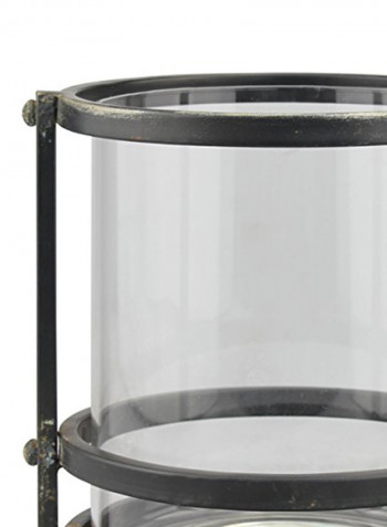 Industrial Metal Cage Pillar Candle Holder With Removable Glass Hurricane Black/Clear
