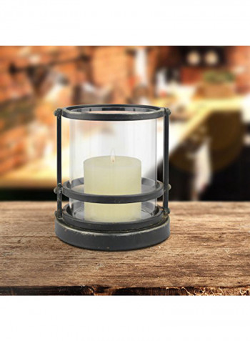 Industrial Metal Cage Pillar Candle Holder With Removable Glass Hurricane Black/Clear