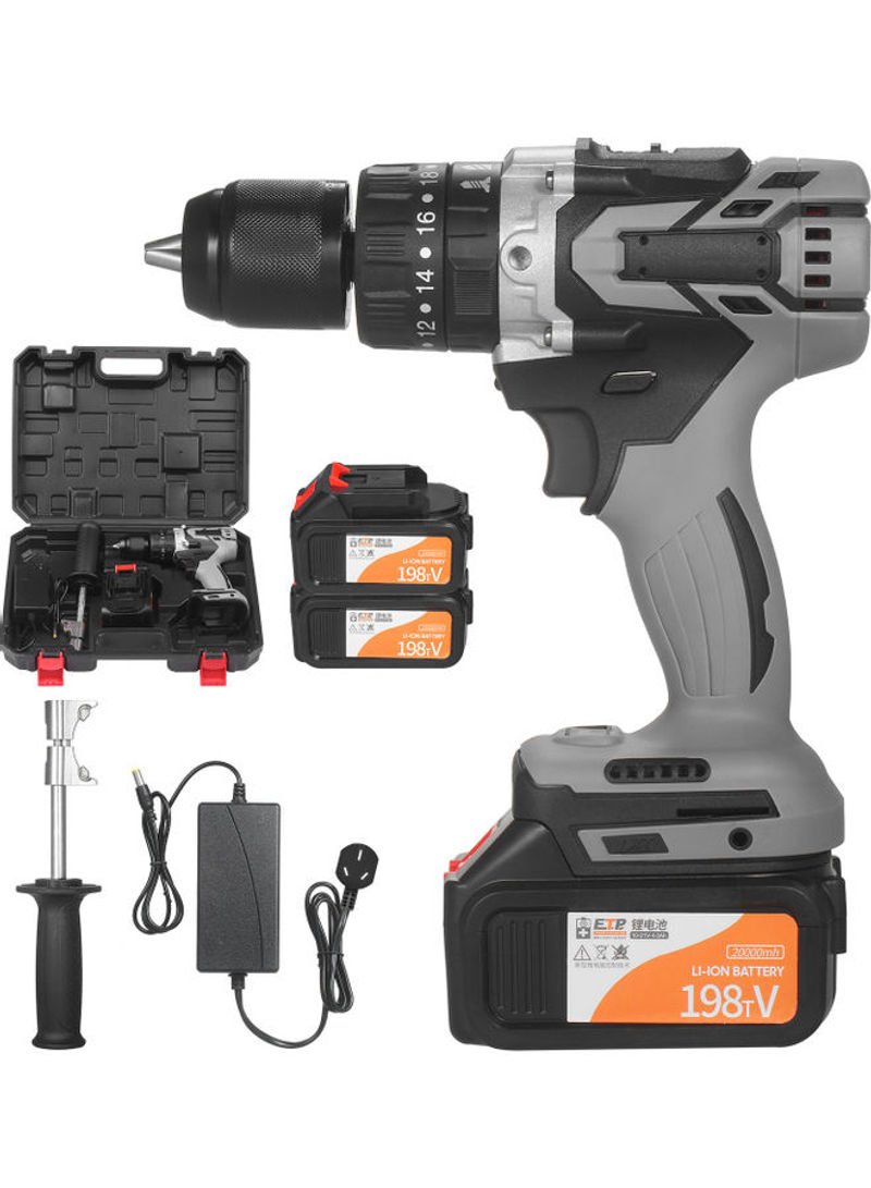 Electric Cordless Drill with 2 Pack Battery Grey 40 x 10 x 31cm