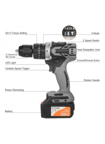 Electric Cordless Drill with 2 Pack Battery Grey 40 x 10 x 31cm