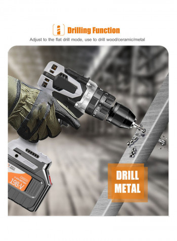 Electric Cordless Drill with 2 Pack Battery Grey 40 x 10 x 31cm