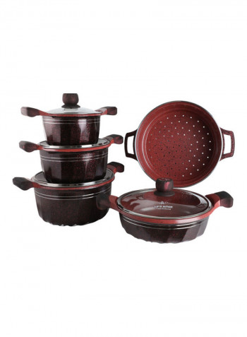 Die Cast Aluminium 9 Pieces Cookware Set Red 32cm