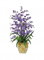 Triple Dancing Lady Silk Flower Arrangement Purple/Green