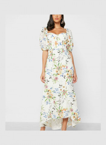 Floral Printed Sweetheart Neck Dress Multicolour