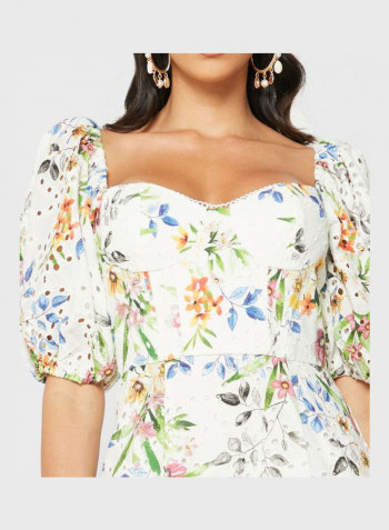 Floral Printed Sweetheart Neck Dress Multicolour