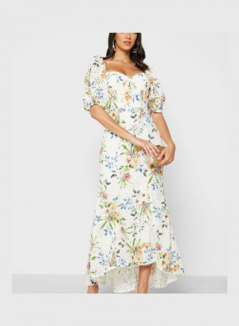 Floral Printed Sweetheart Neck Dress Multicolour